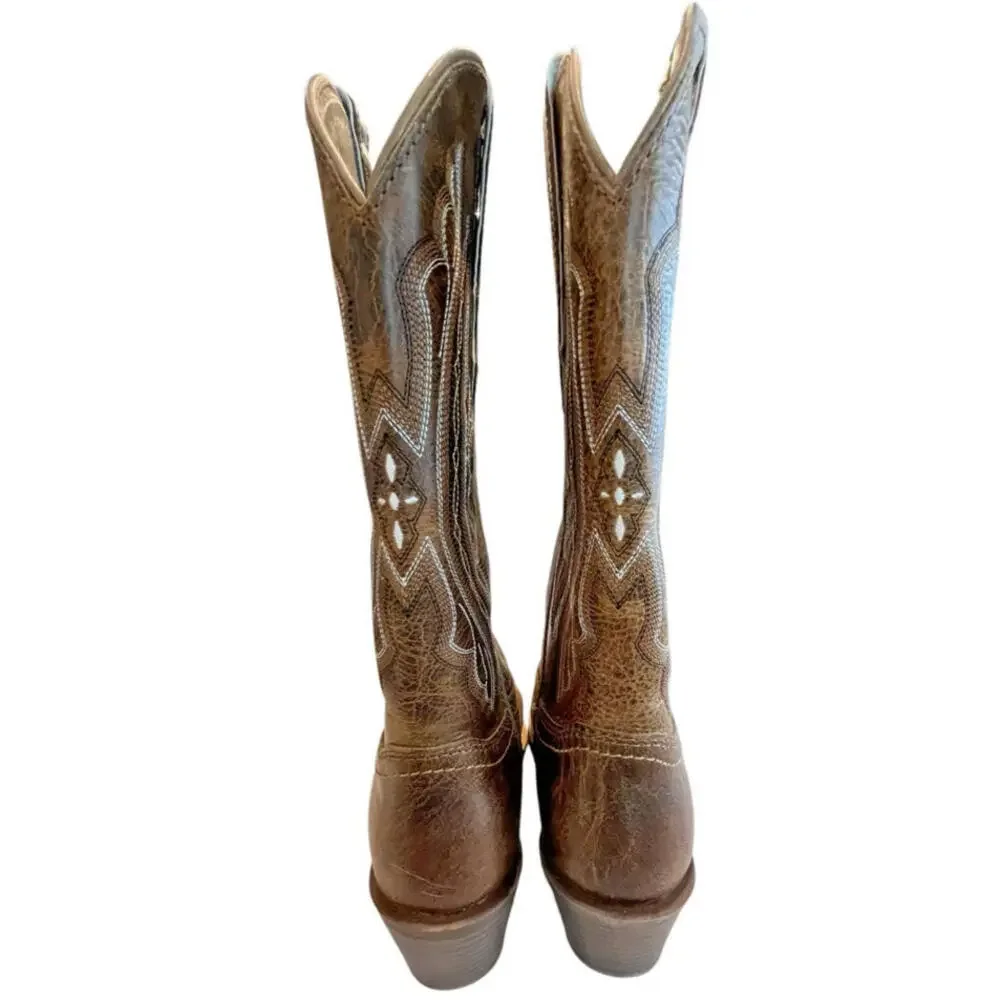 Justin Boots Rein 12 Inch Square Toe Cowboy Womens 7 1/2B  Brown Boots - Picture 5 of 9